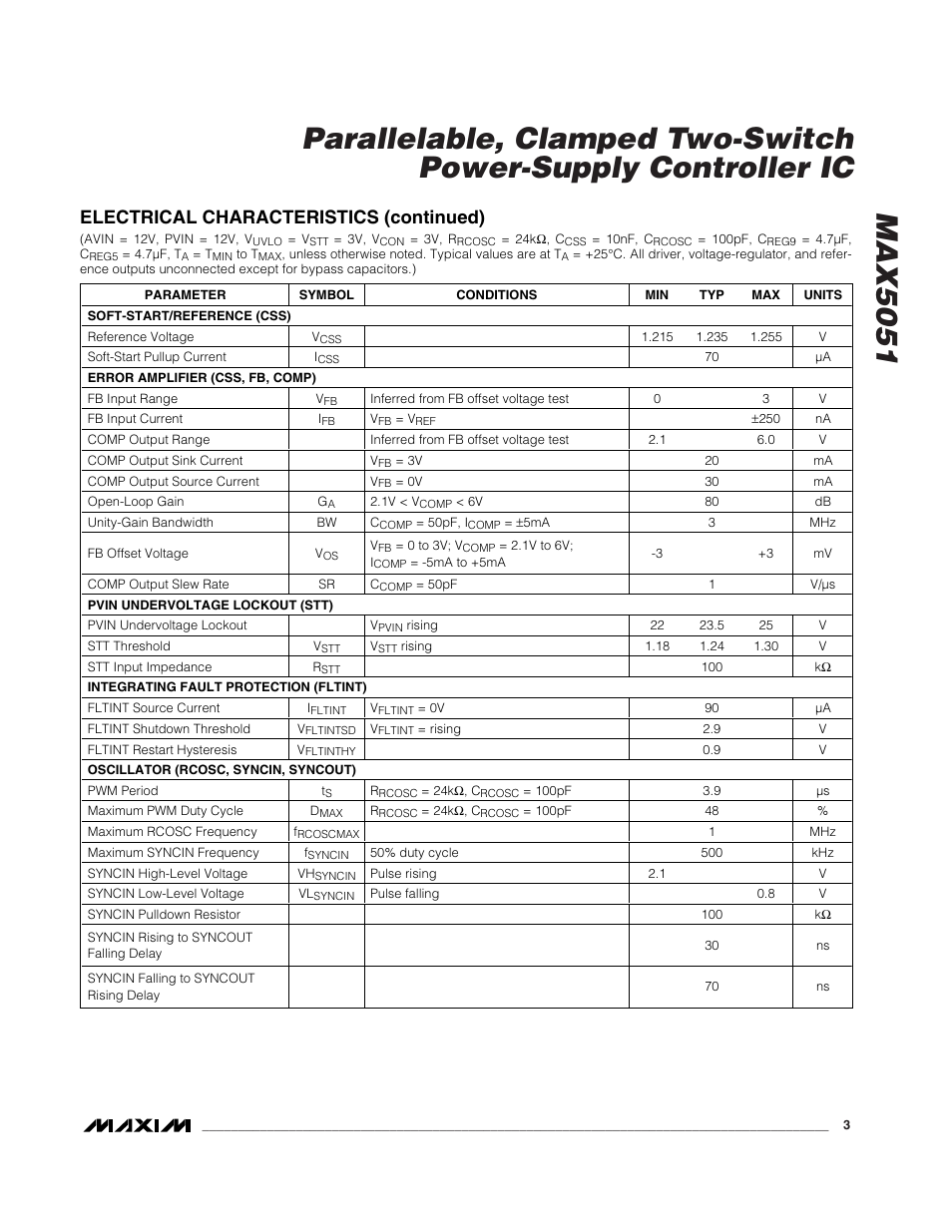 Electrical characteristics (continued) | Rainbow Electronics MAX5051 User Manual | Page 3 / 21