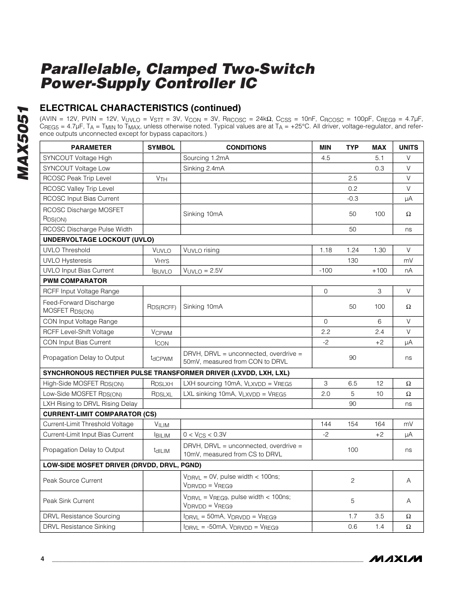 Electrical characteristics (continued) | Rainbow Electronics MAX5051 User Manual | Page 4 / 21