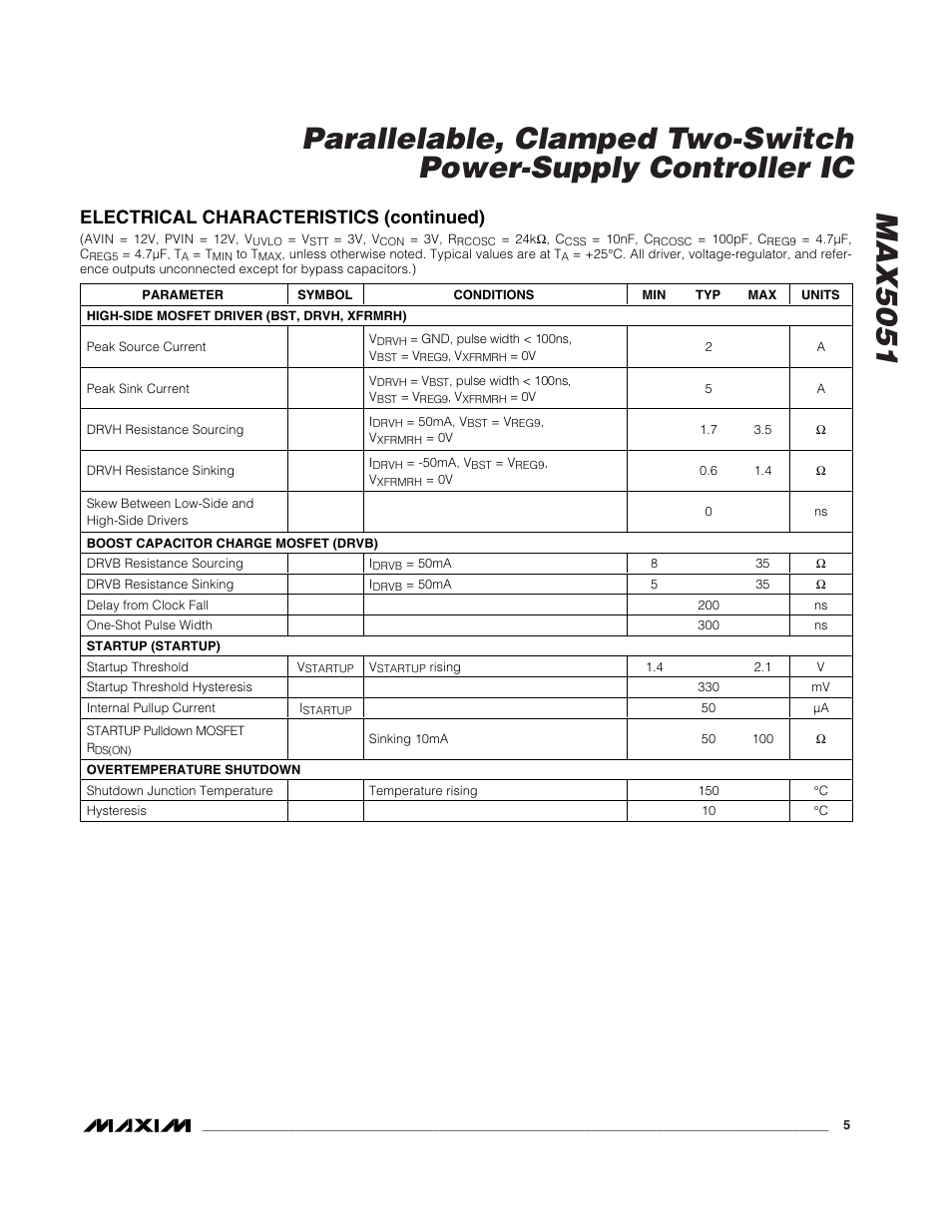 Electrical characteristics (continued) | Rainbow Electronics MAX5051 User Manual | Page 5 / 21