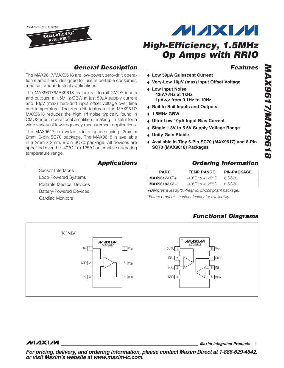 Rainbow Electronics MAX9618 User Manual | 10 pages