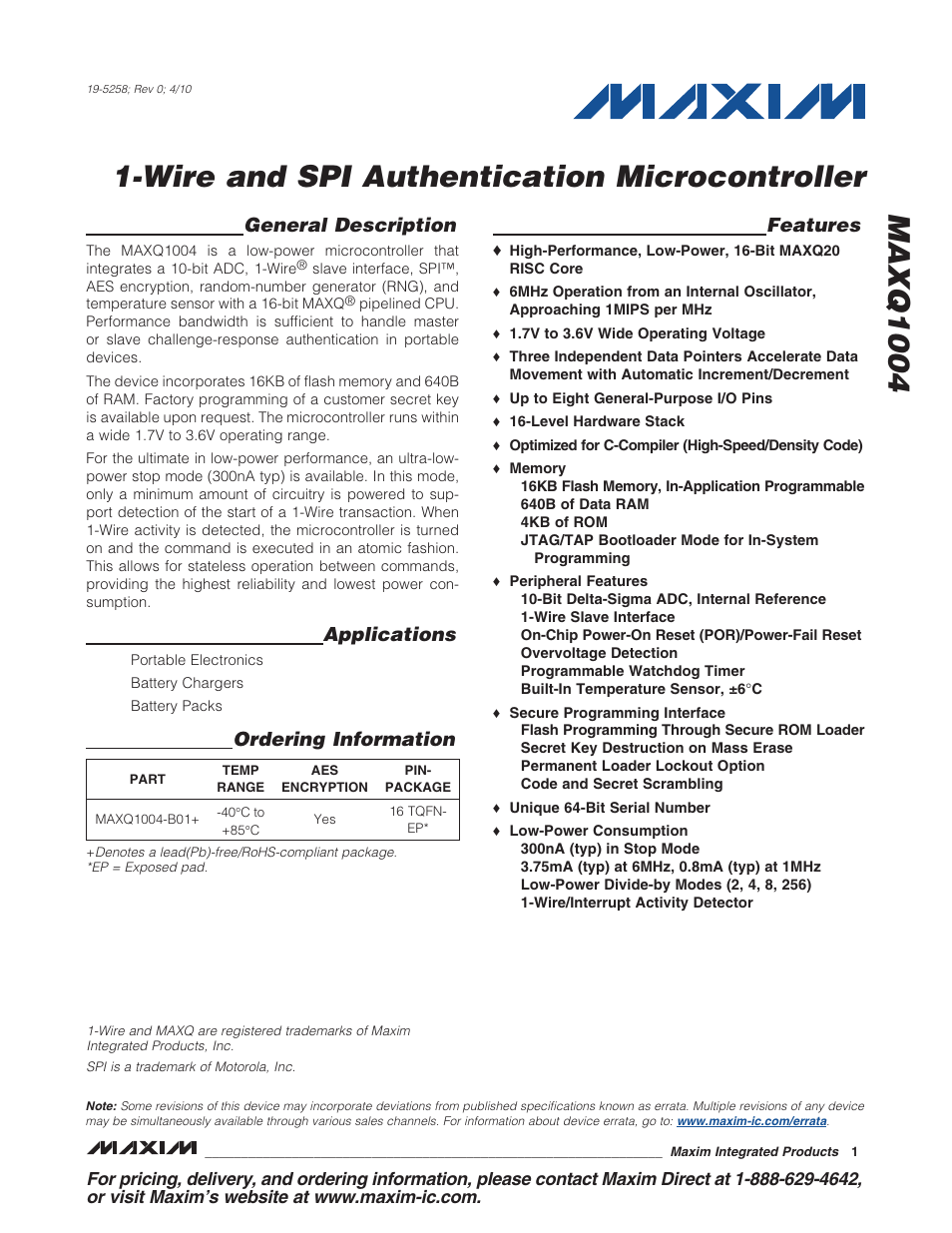 Rainbow Electronics MAXQ1004 User Manual | 18 pages