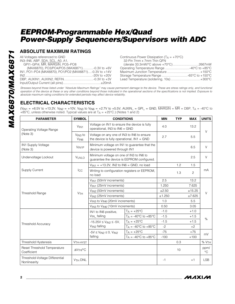Rainbow Electronics MAX6871 User Manual | Page 2 / 51