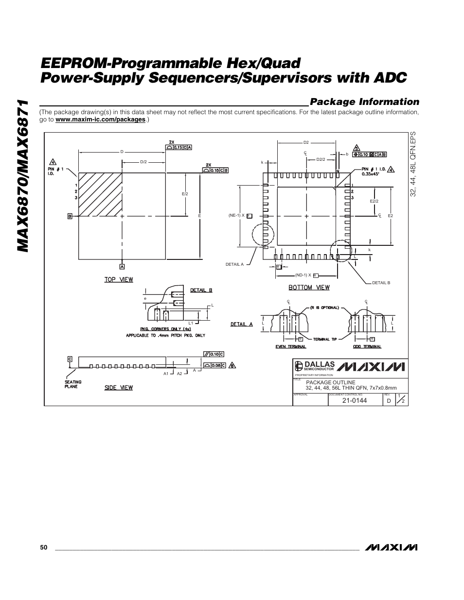 Package information, Dallas | Rainbow Electronics MAX6871 User Manual | Page 50 / 51