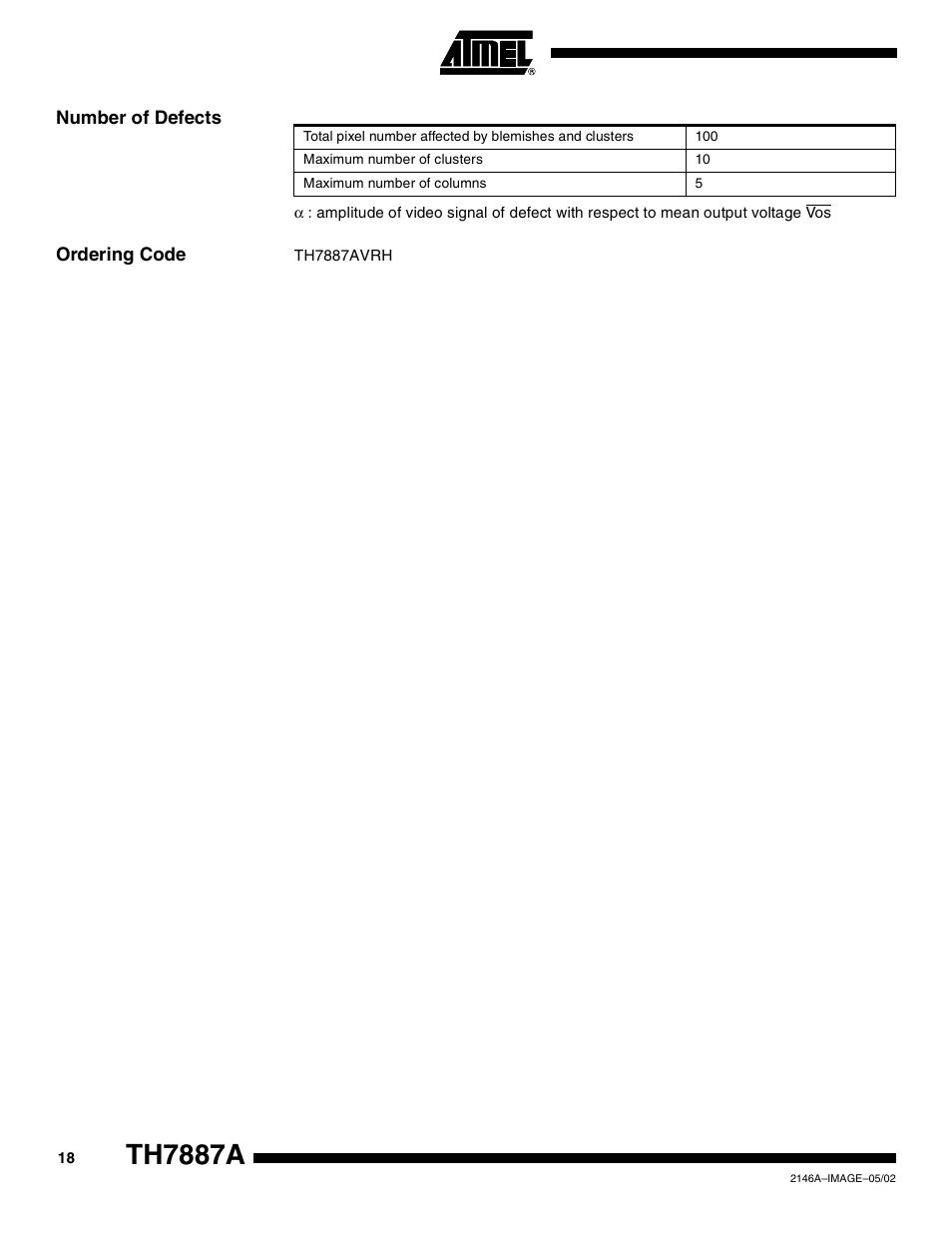 Number of defects, Ordering code, Th7887a | Rainbow Electronics TH7887A User Manual | Page 18 / 20