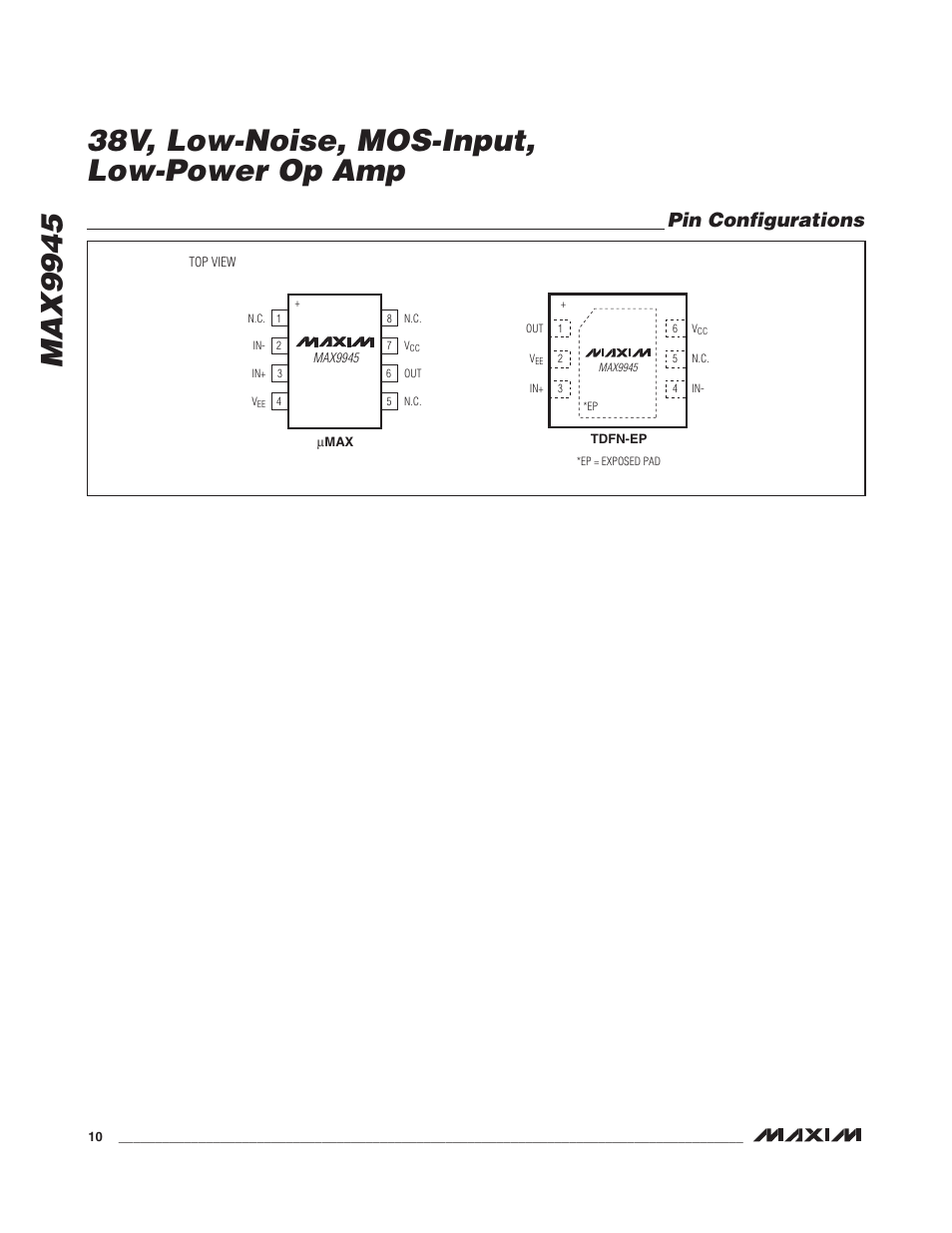 Pin configurations | Rainbow Electronics MAX9945 User Manual | Page 10 / 13