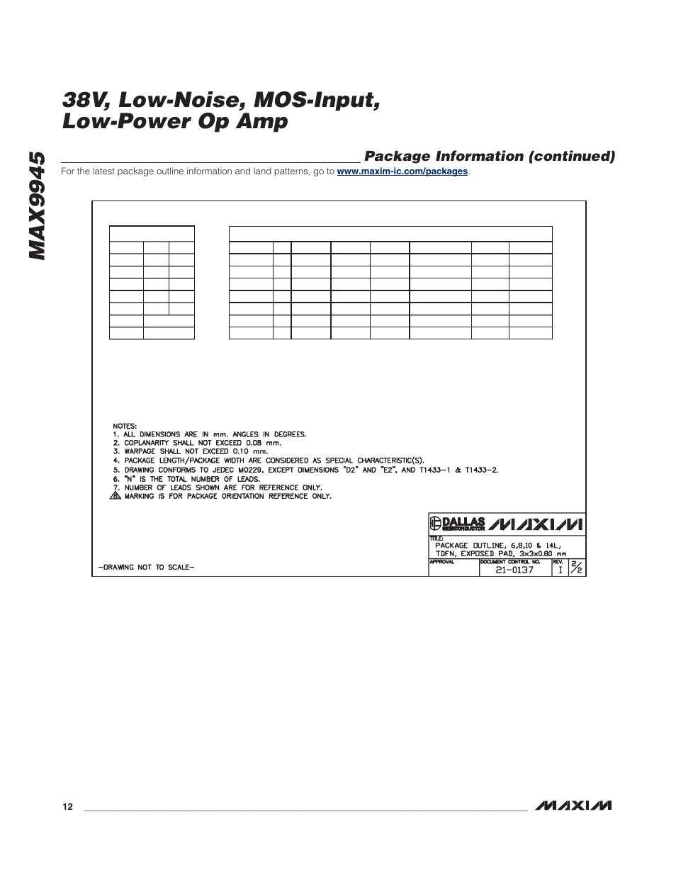 Package information (continued) | Rainbow Electronics MAX9945 User Manual | Page 12 / 13