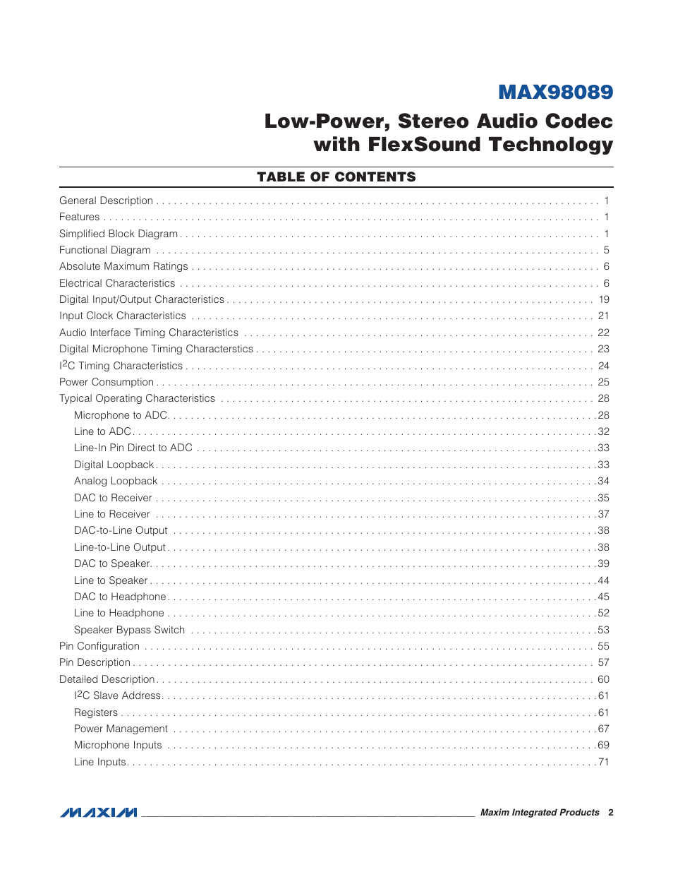 Rainbow Electronics MAX98089 User Manual | Page 2 / 131