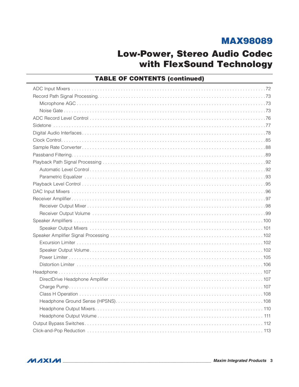 Rainbow Electronics MAX98089 User Manual | Page 3 / 131