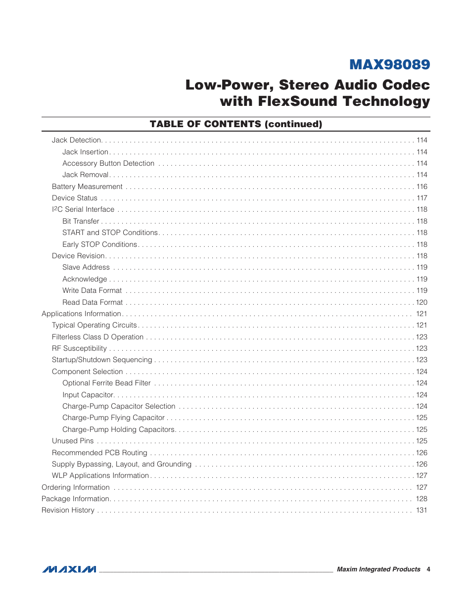 Rainbow Electronics MAX98089 User Manual | Page 4 / 131