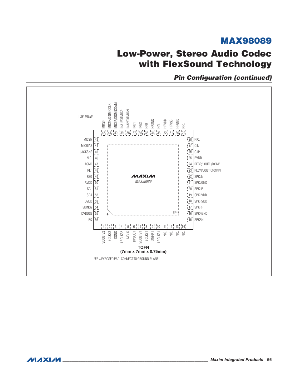 Pin configuration (continued) | Rainbow Electronics MAX98089 User Manual | Page 56 / 131