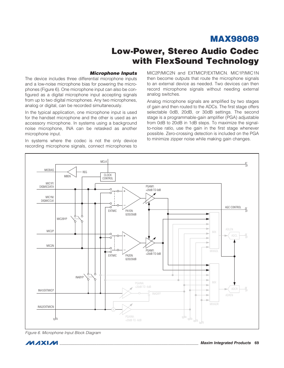 Microphone inputs, Figure 6. microphone input block diagram | Rainbow Electronics MAX98089 User Manual | Page 69 / 131