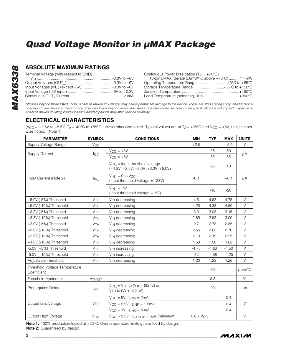 Max6338 quad voltage monitor in µmax package | Rainbow Electronics MAX6338 User Manual | Page 2 / 8