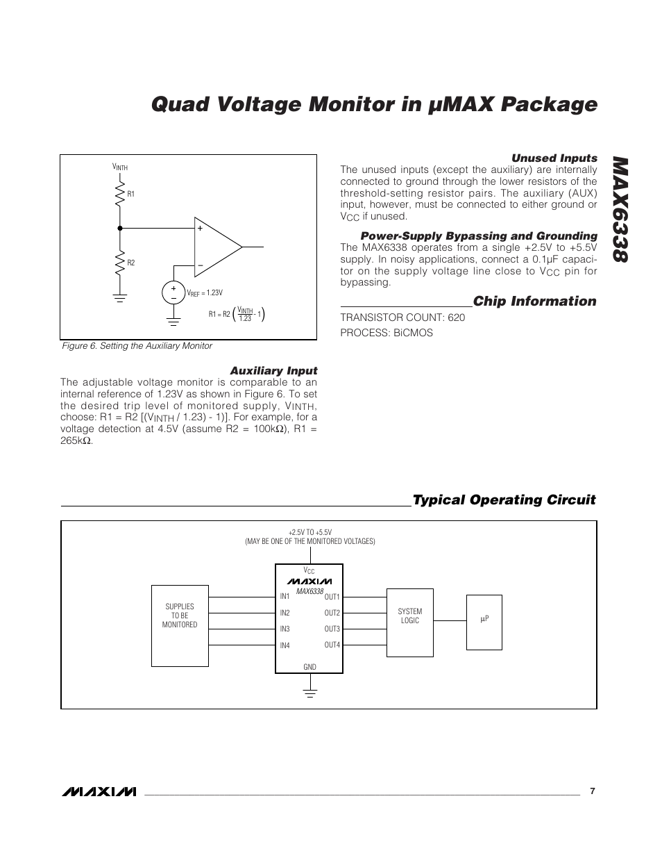 Max6338 quad voltage monitor in µmax package, Chip information, Typical operating circuit | Rainbow Electronics MAX6338 User Manual | Page 7 / 8