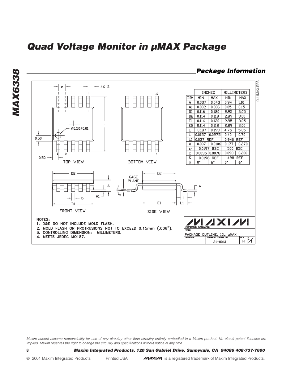 Max6338 quad voltage monitor in µmax package | Rainbow Electronics MAX6338 User Manual | Page 8 / 8