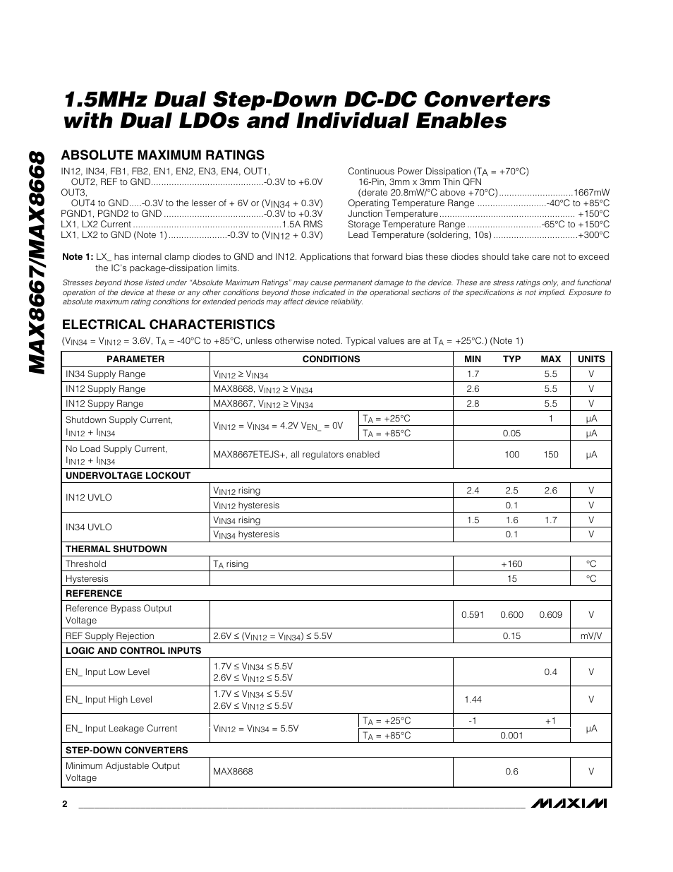 Rainbow Electronics MAX8668 User Manual | Page 2 / 18