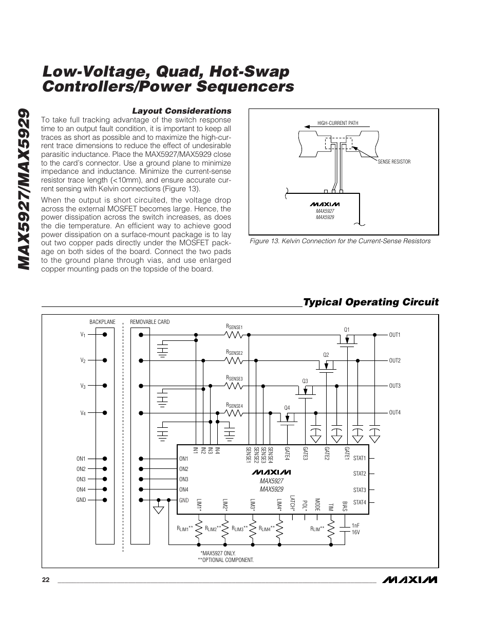 Typical operating circuit, Layout considerations | Rainbow Electronics MAX5929 User Manual | Page 22 / 25