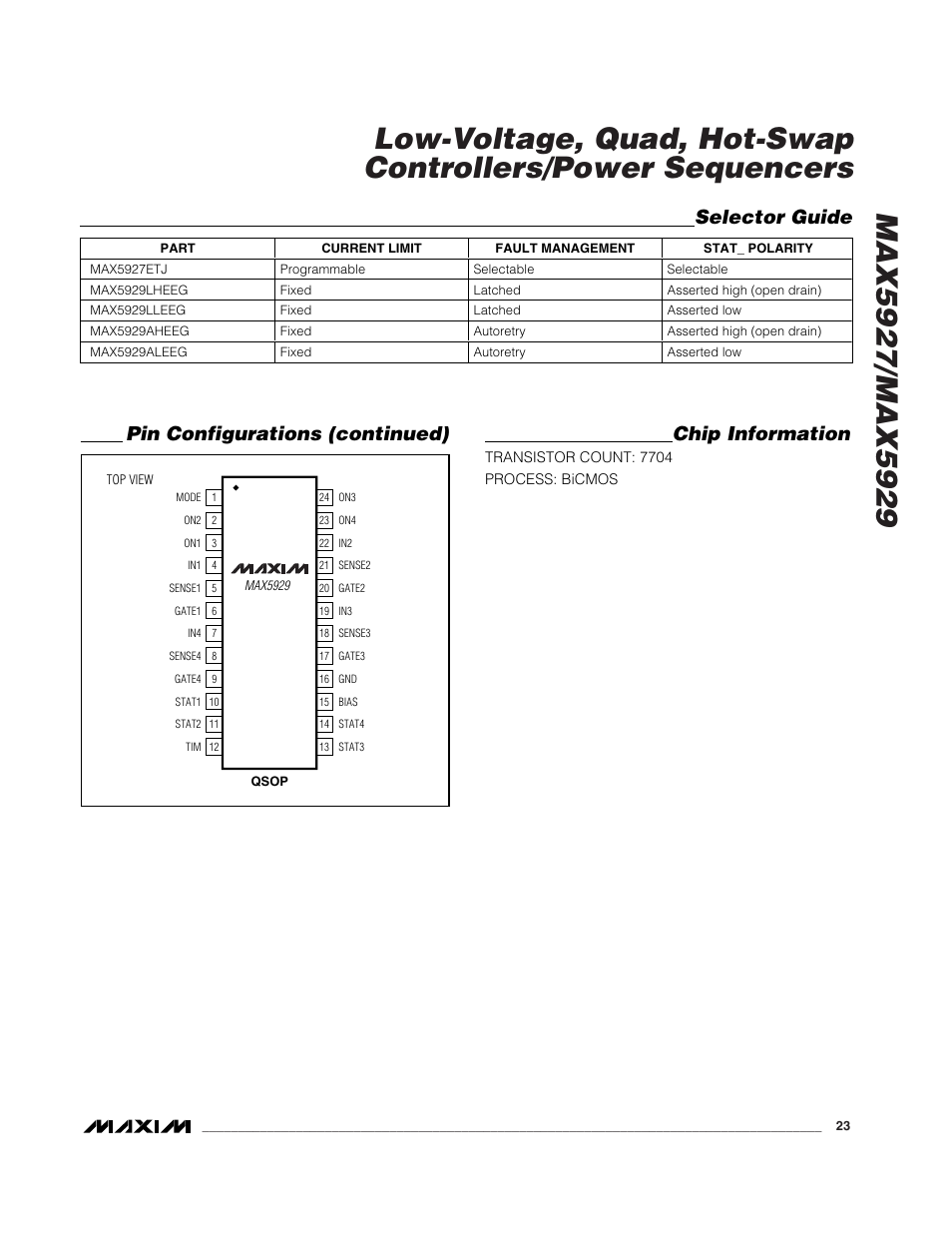 Pin configurations (continued) selector guide, Chip information | Rainbow Electronics MAX5929 User Manual | Page 23 / 25