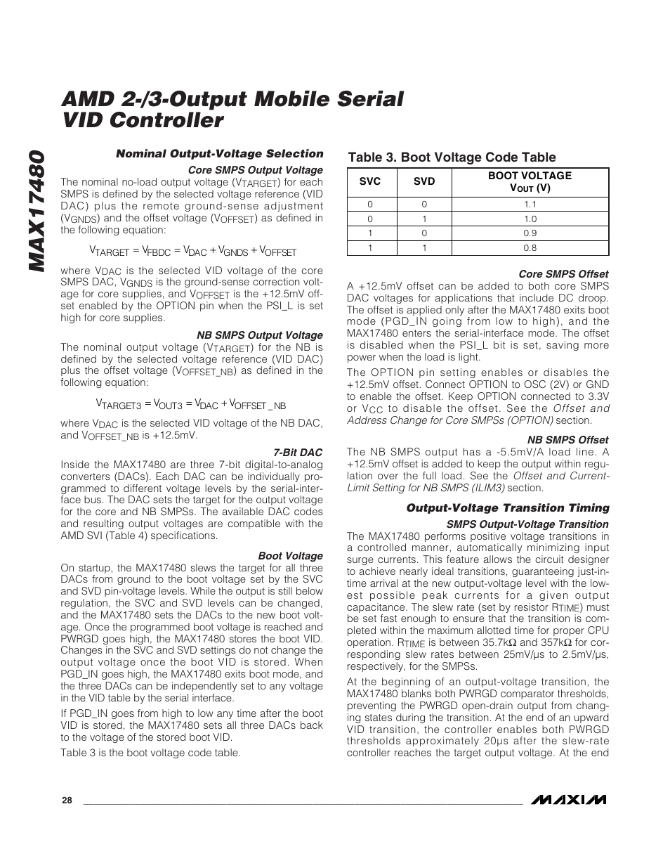 Table 3. boot voltage code table | Rainbow Electronics MAX17480 User Manual | Page 28 / 48