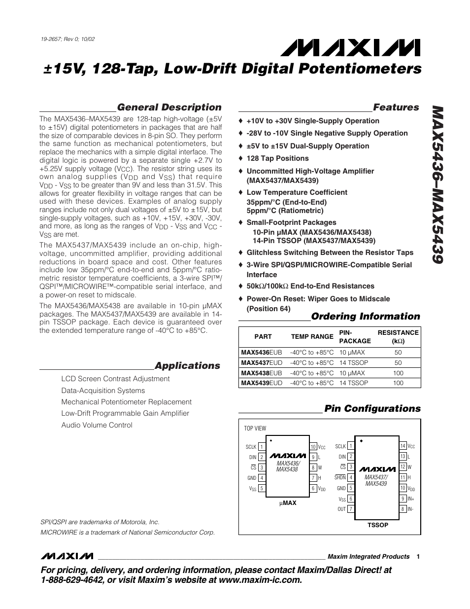 Rainbow Electronics MAX5439 User Manual | 11 pages