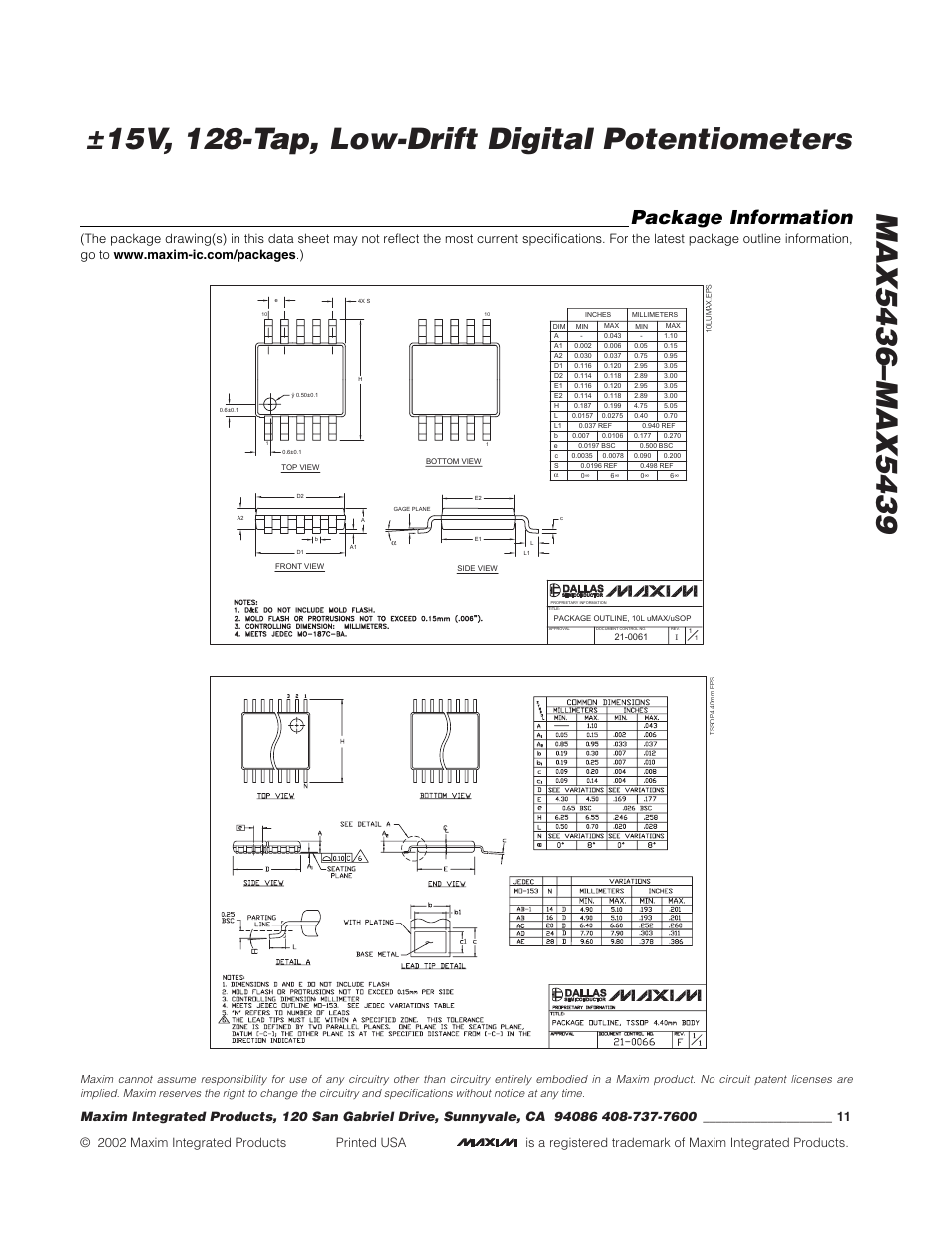 Package information | Rainbow Electronics MAX5439 User Manual | Page 11 / 11