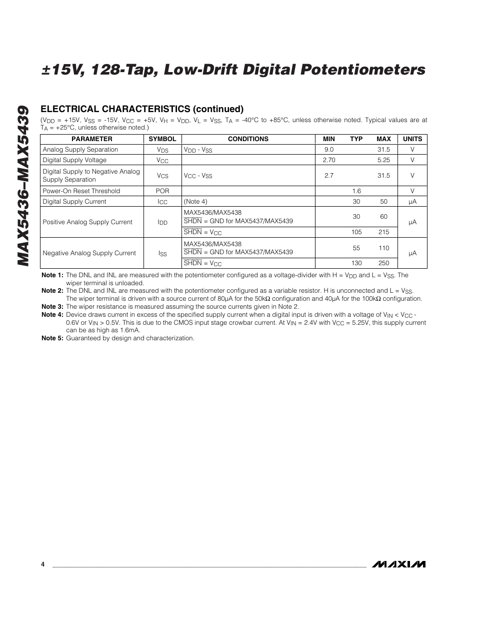 Electrical characteristics (continued) | Rainbow Electronics MAX5439 User Manual | Page 4 / 11