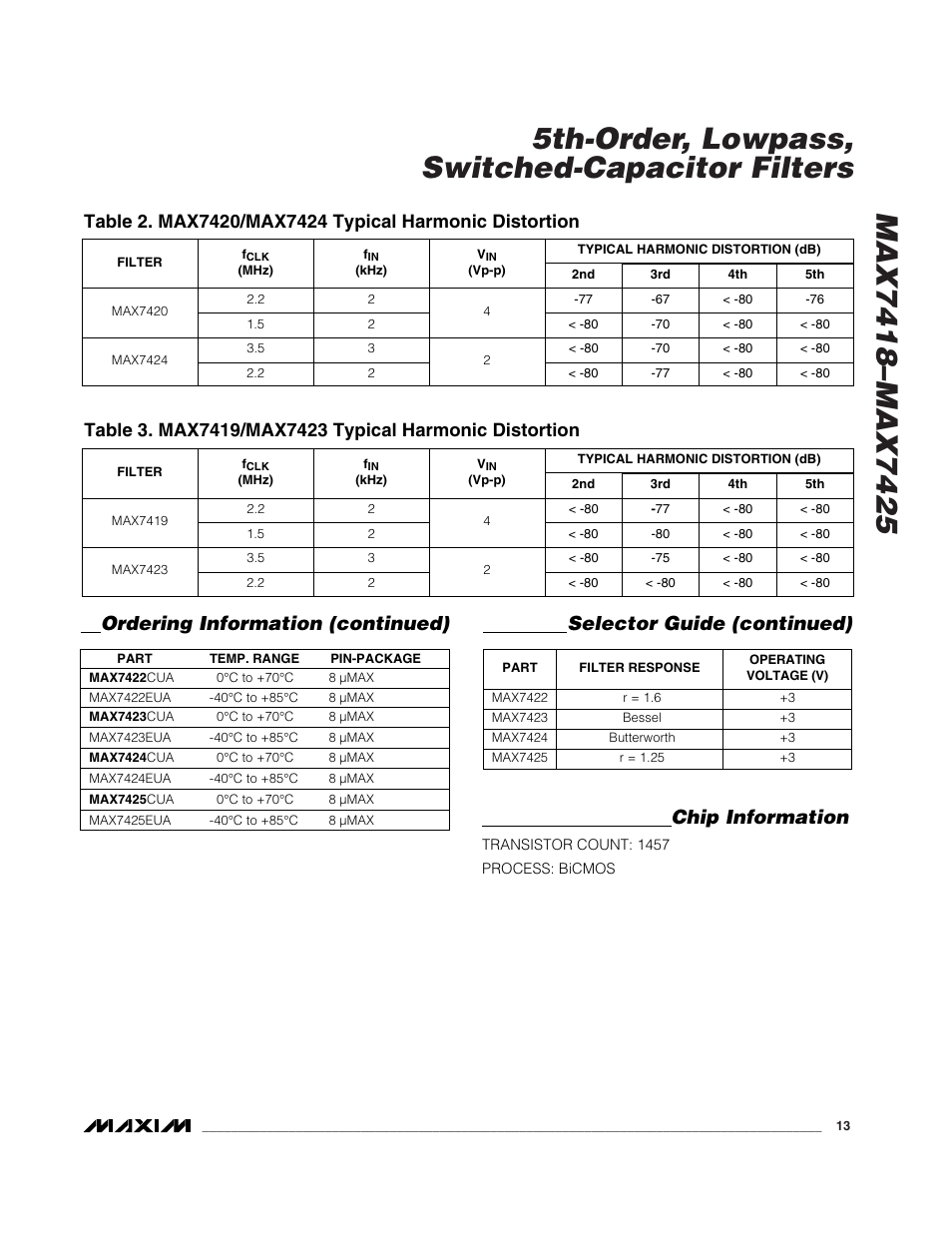 Chip information, Ordering information (continued), Selector guide (continued) | Rainbow Electronics MAX7425 User Manual | Page 13 / 14