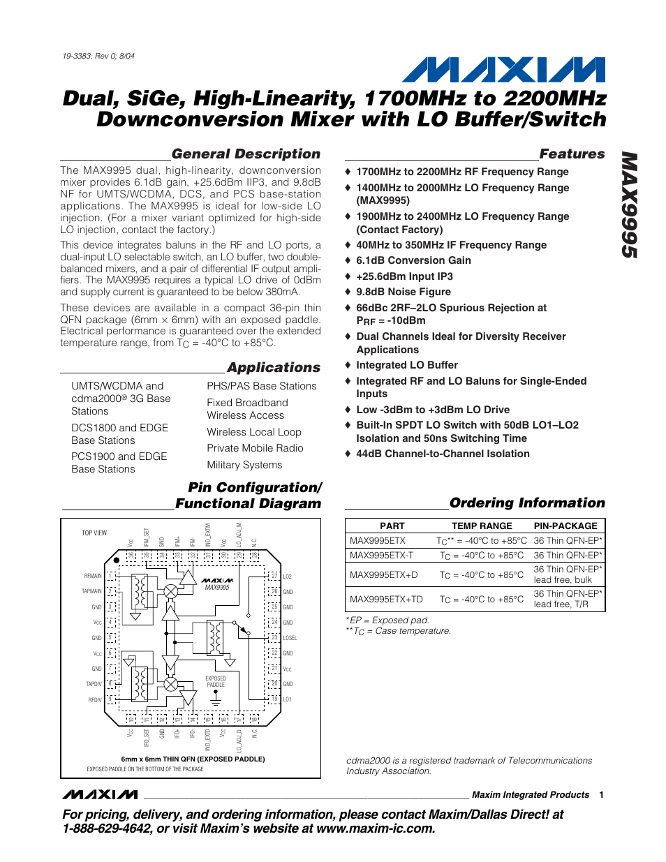 Rainbow Electronics MAX9995 User Manual | 13 pages