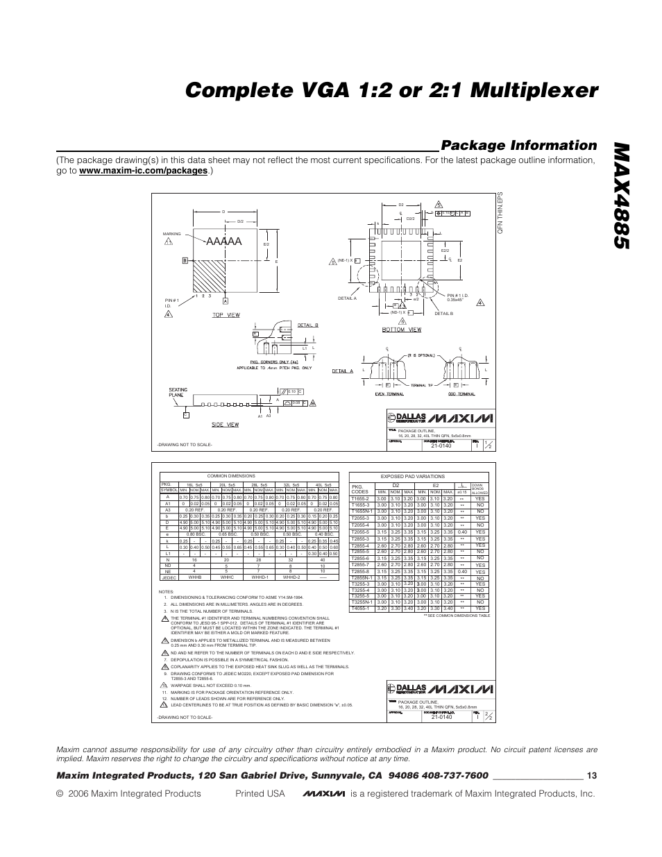 Package information, Boblet | Rainbow Electronics MAX4885 User Manual | Page 13 / 13