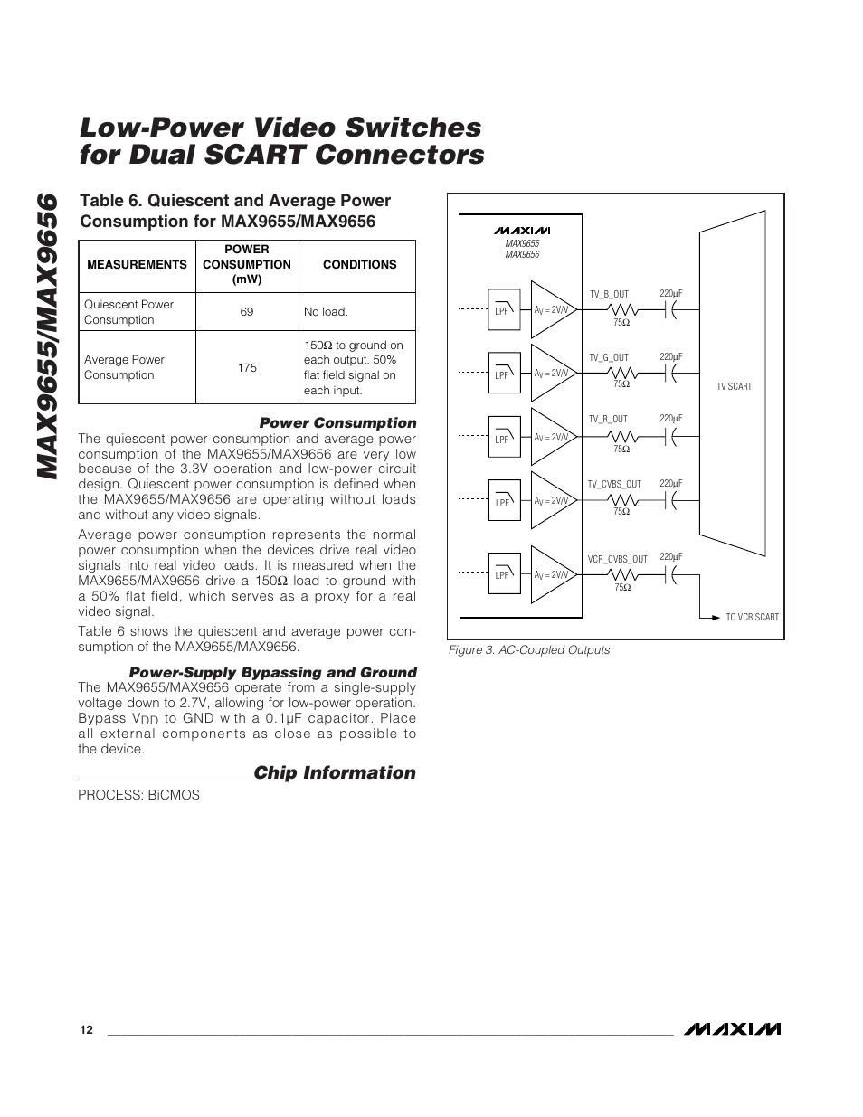 Chip information, Power consumption, Power-supply bypassing and ground | Rainbow Electronics MAX9656 User Manual | Page 12 / 16