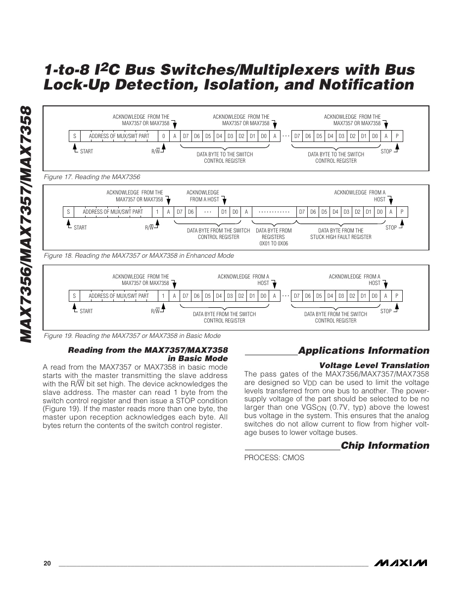Applications information, Chip information, Voltage level translation | Rainbow Electronics MAX7358 User Manual | Page 20 / 22
