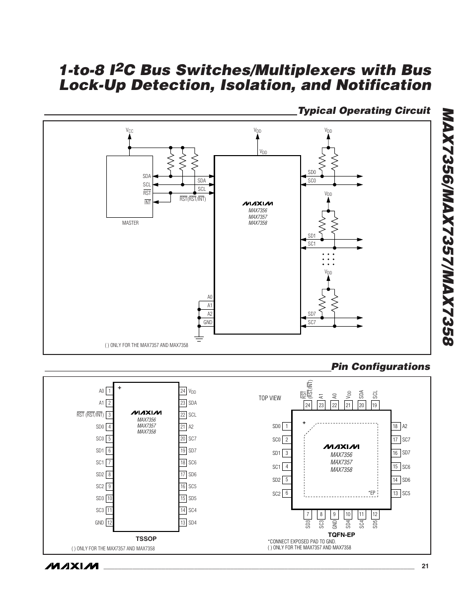Typical operating circuit pin configurations | Rainbow Electronics MAX7358 User Manual | Page 21 / 22