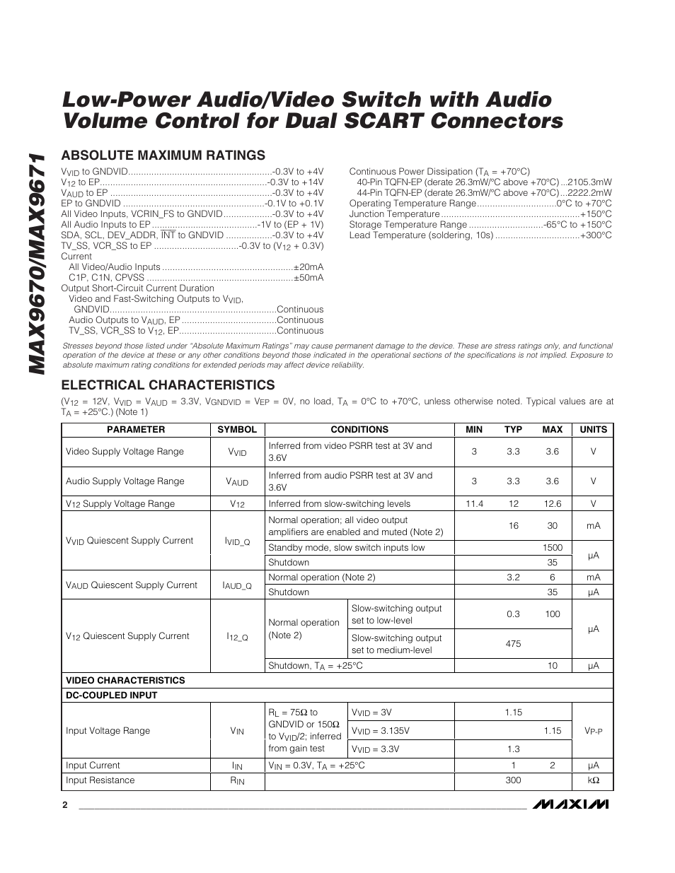 Rainbow Electronics MAX9671 User Manual | Page 2 / 42