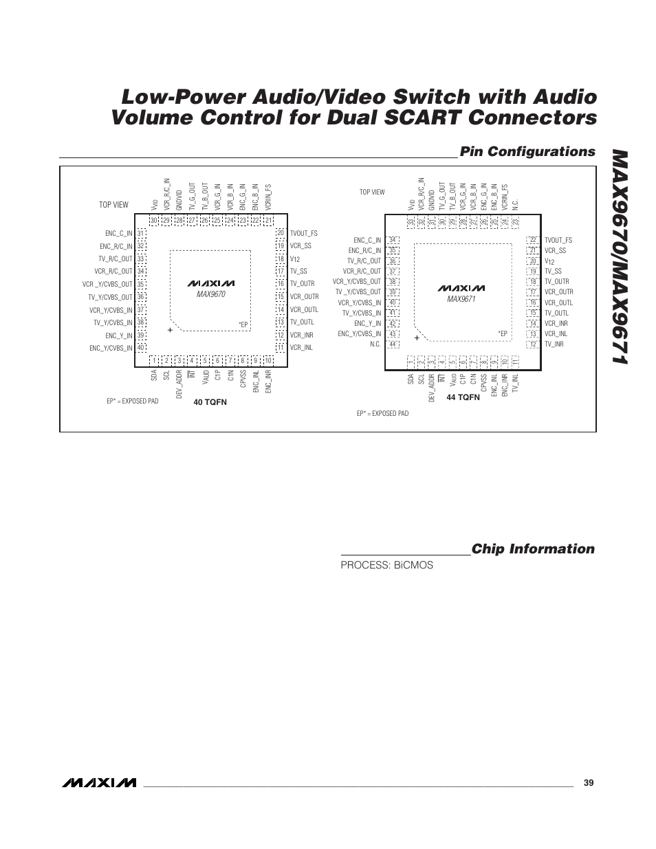 Pin configurations chip information, Process: bicmos | Rainbow Electronics MAX9671 User Manual | Page 39 / 42