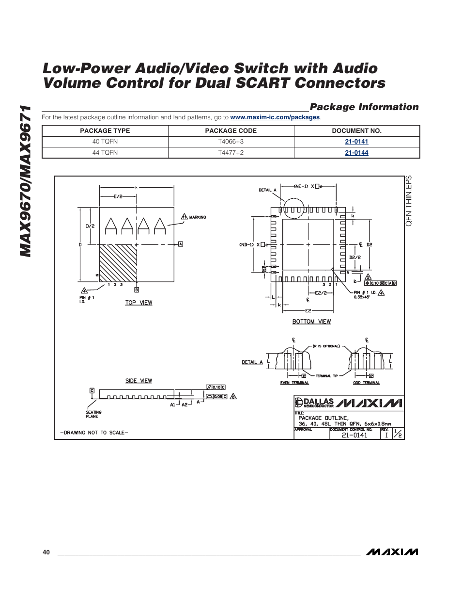 Package information | Rainbow Electronics MAX9671 User Manual | Page 40 / 42