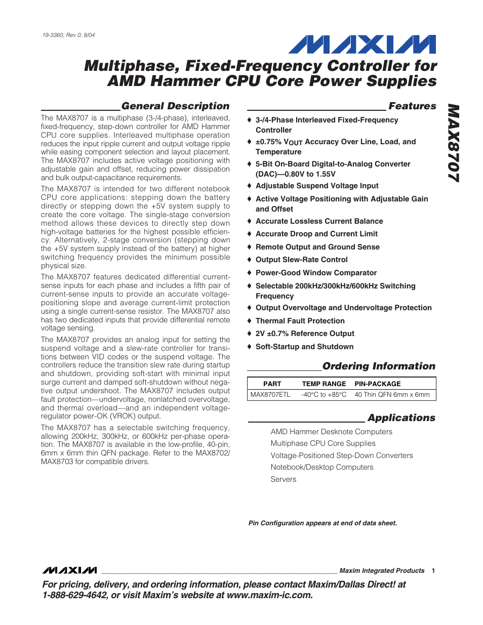Rainbow Electronics MAX8707 User Manual | 37 pages