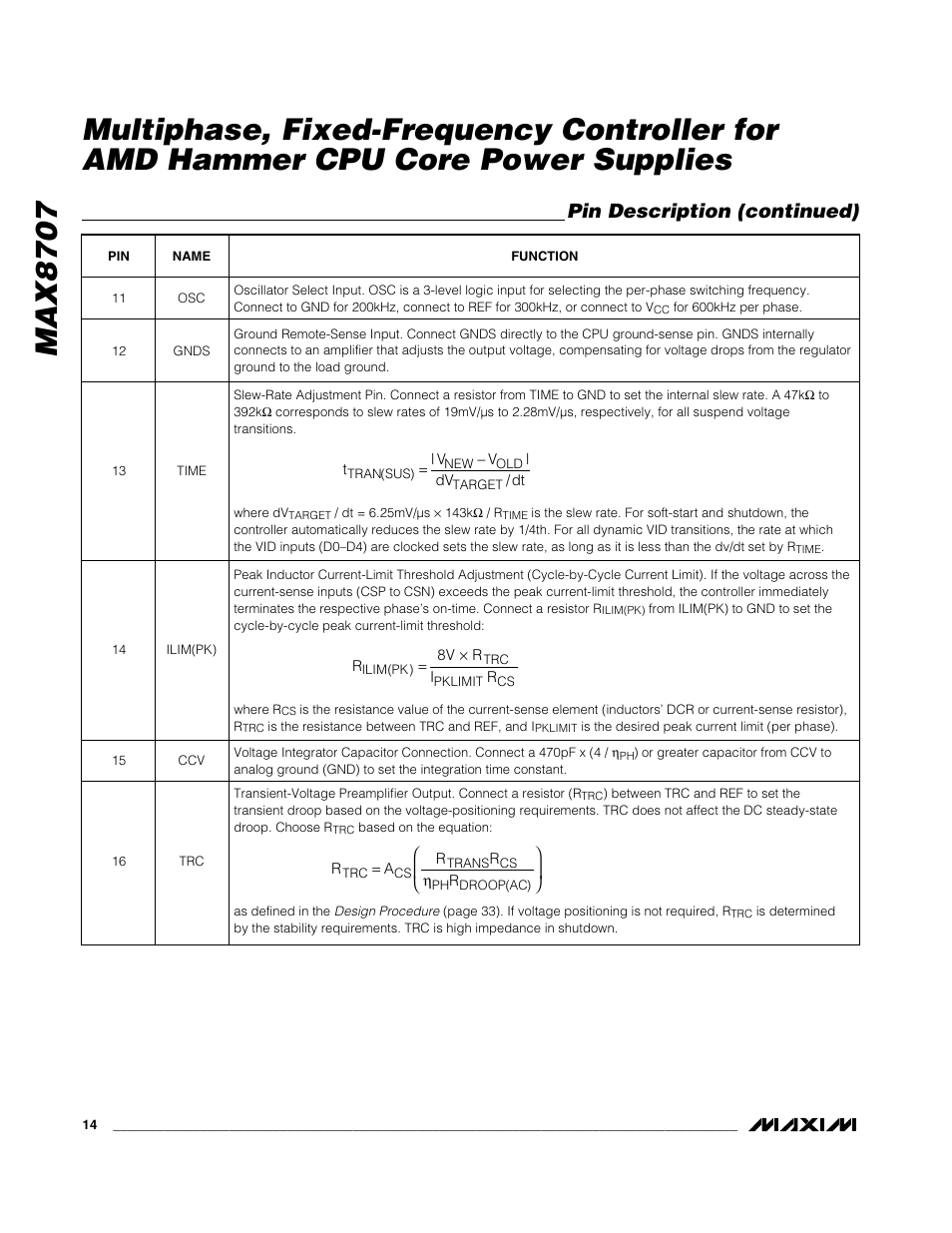 Pin description (continued) | Rainbow Electronics MAX8707 User Manual | Page 14 / 37