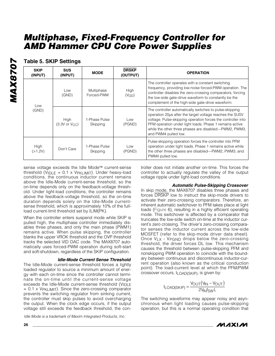 Table 5. skip settings | Rainbow Electronics MAX8707 User Manual | Page 26 / 37