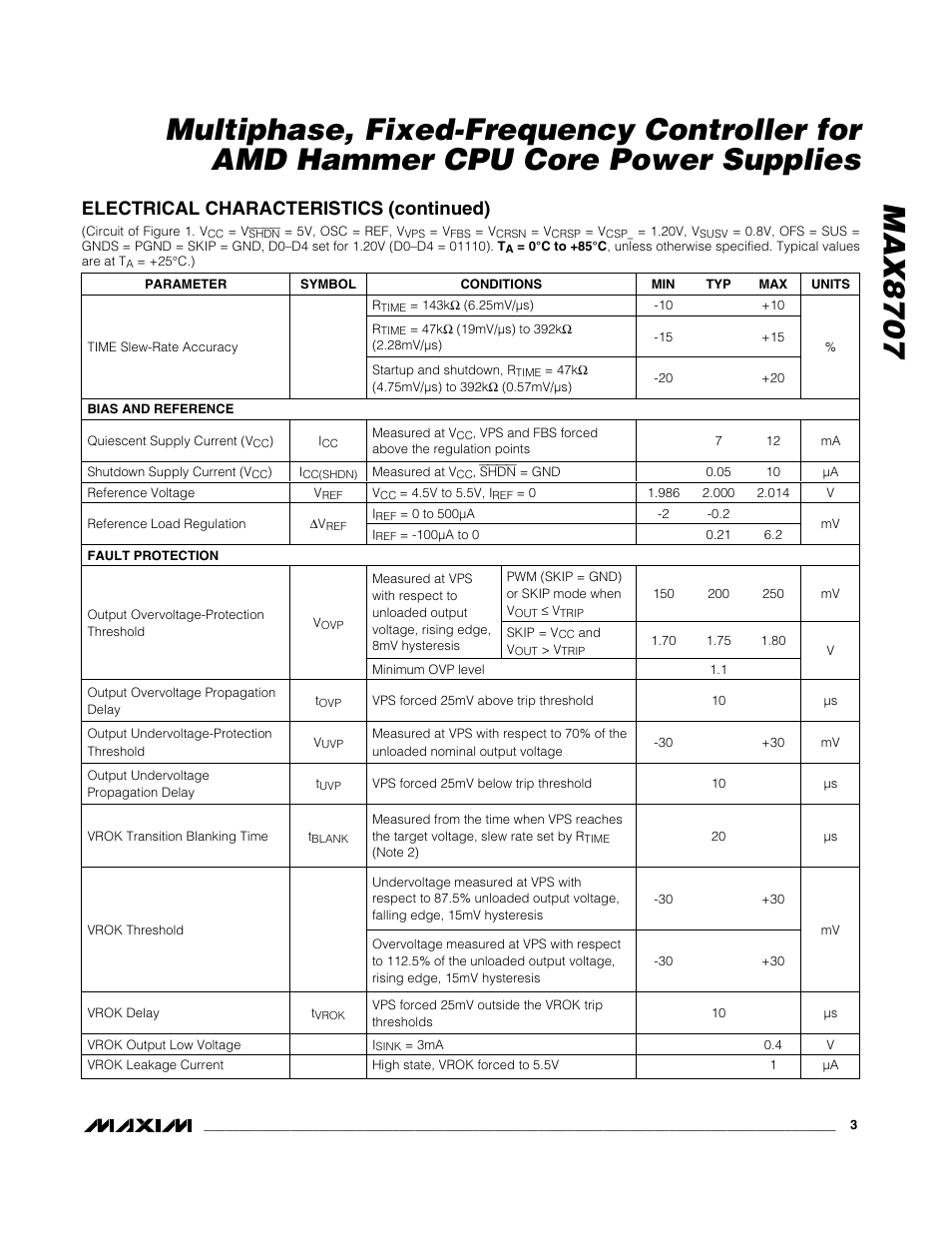 Electrical characteristics (continued) | Rainbow Electronics MAX8707 User Manual | Page 3 / 37
