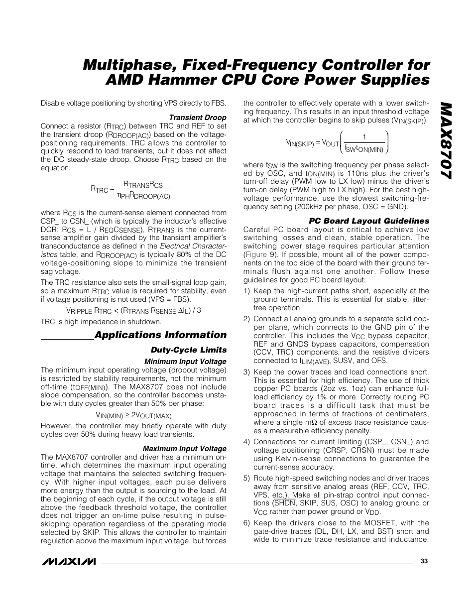 Applications information | Rainbow Electronics MAX8707 User Manual | Page 33 / 37