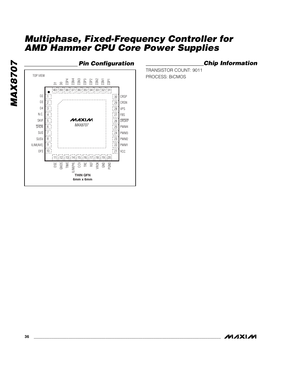 Chip information, Pin configuration | Rainbow Electronics MAX8707 User Manual | Page 36 / 37