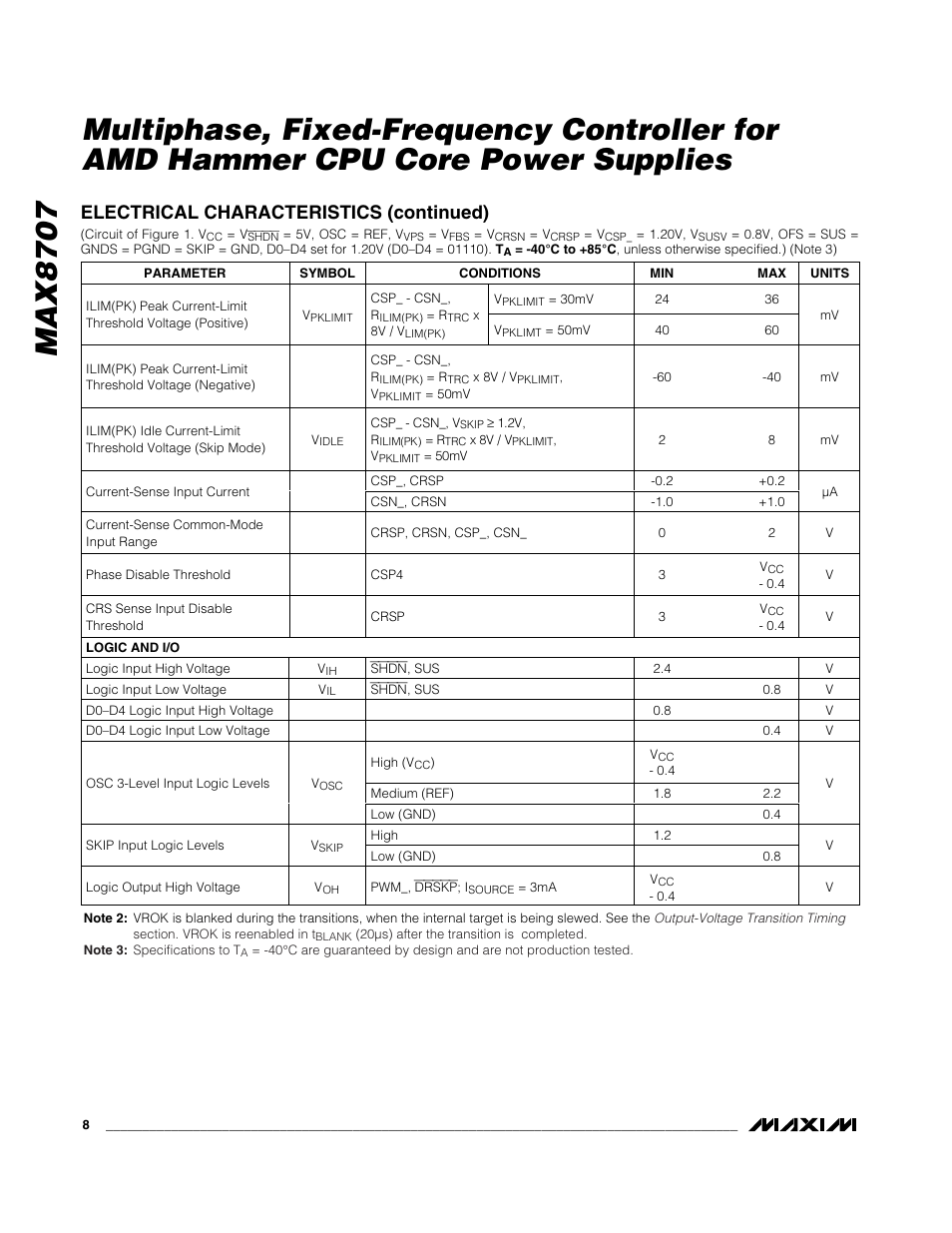 Electrical characteristics (continued) | Rainbow Electronics MAX8707 User Manual | Page 8 / 37