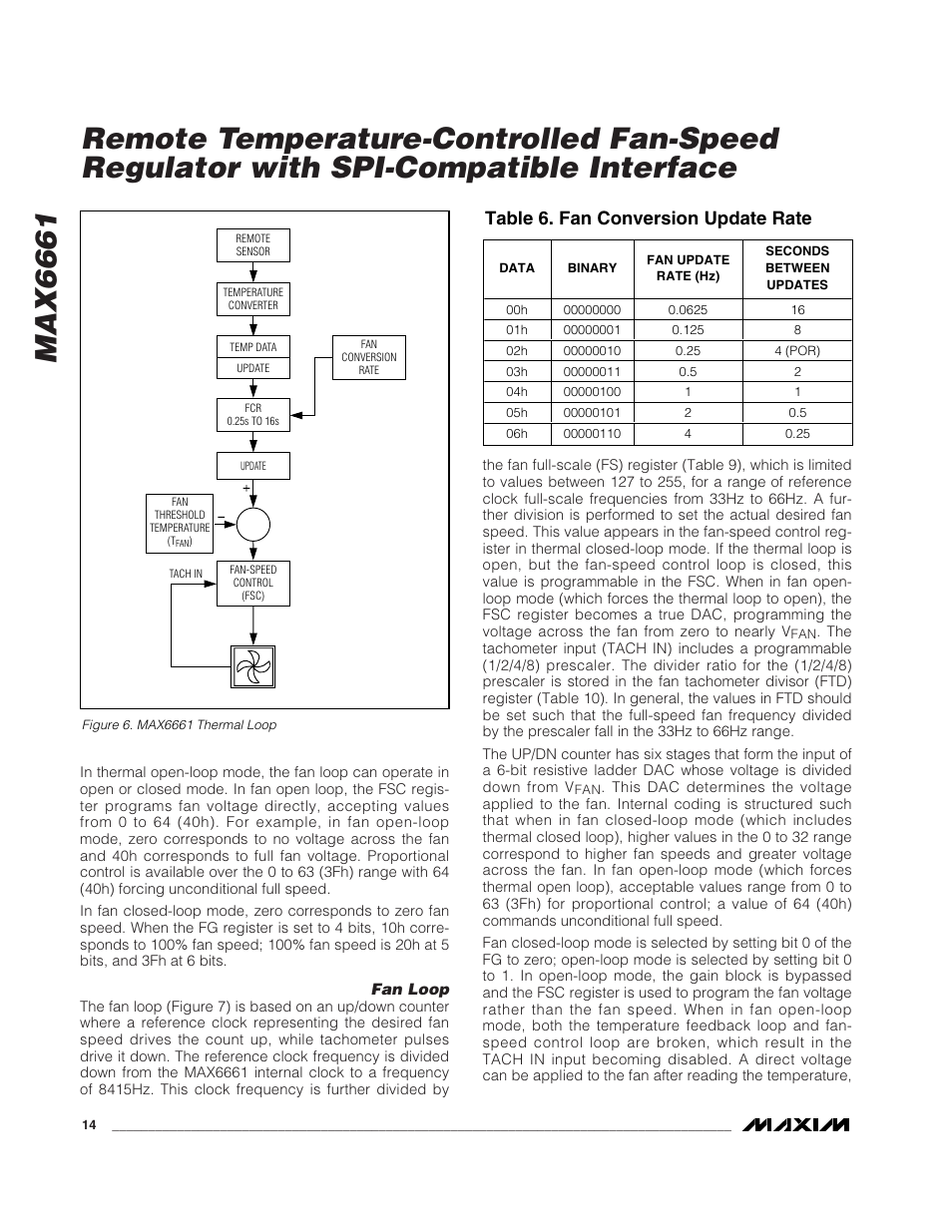 Max6661, Table 6. fan conversion update rate | Rainbow Electronics MAX6661 User Manual | Page 14 / 19