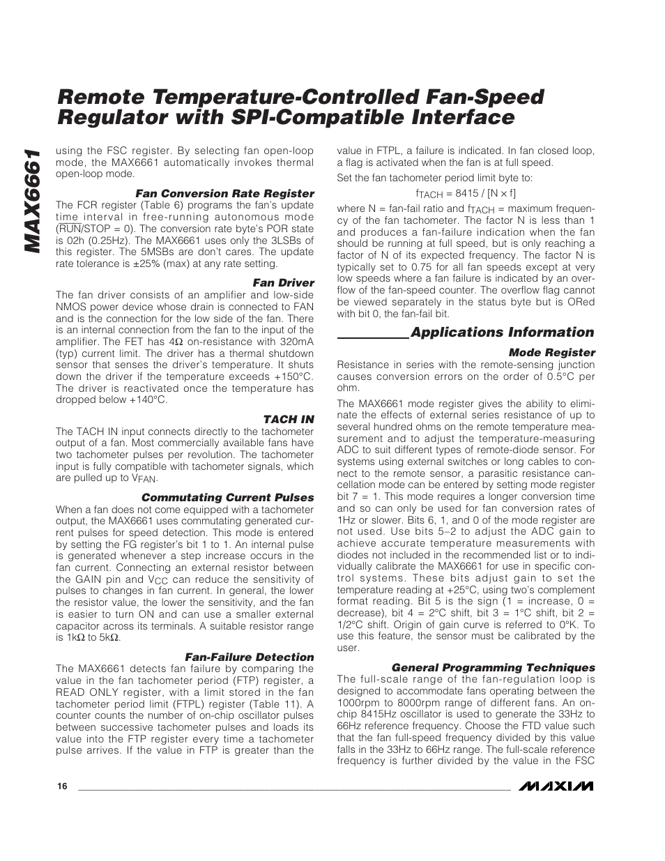 Max6661, Applications information | Rainbow Electronics MAX6661 User Manual | Page 16 / 19