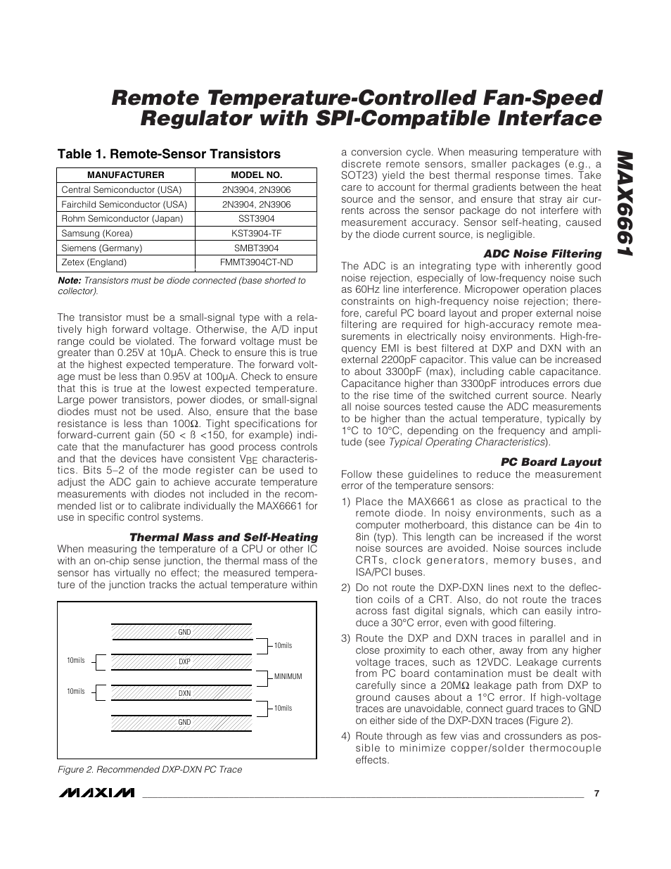 Table 1. remote-sensor transistors | Rainbow Electronics MAX6661 User Manual | Page 7 / 19