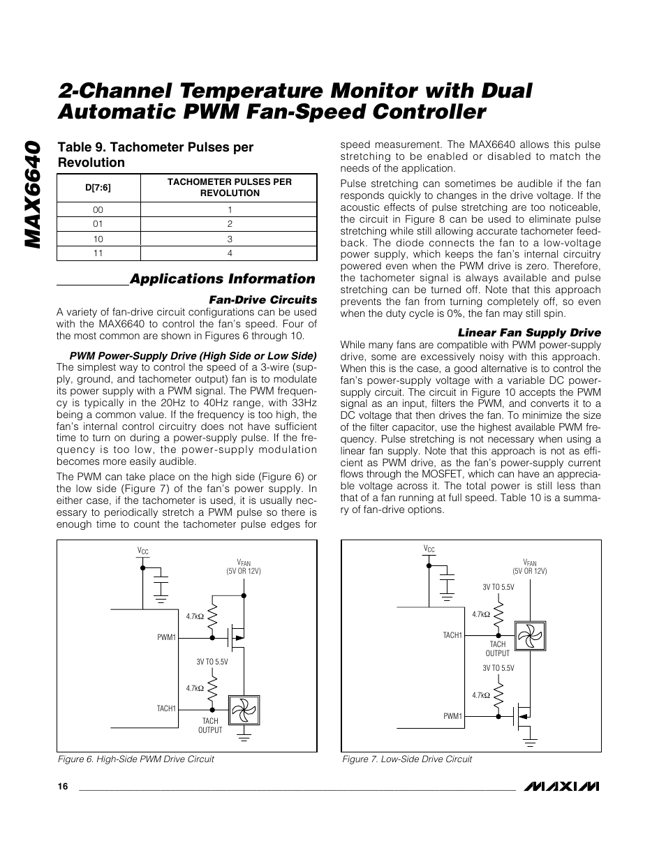 Max6640, Applications information, Table 9. tachometer pulses per revolution | Rainbow Electronics MAX6640 User Manual | Page 16 / 22