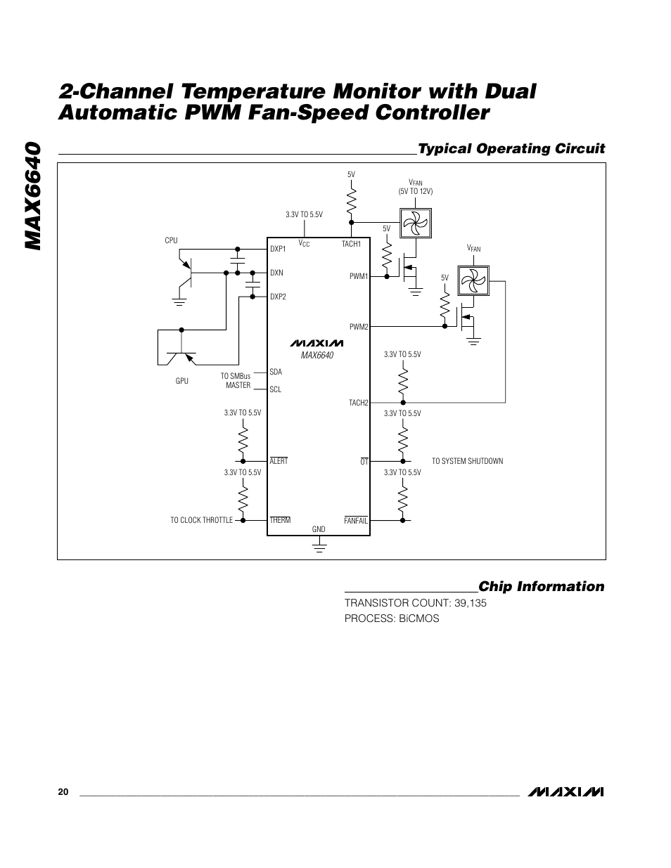 Typical operating circuit chip information | Rainbow Electronics MAX6640 User Manual | Page 20 / 22