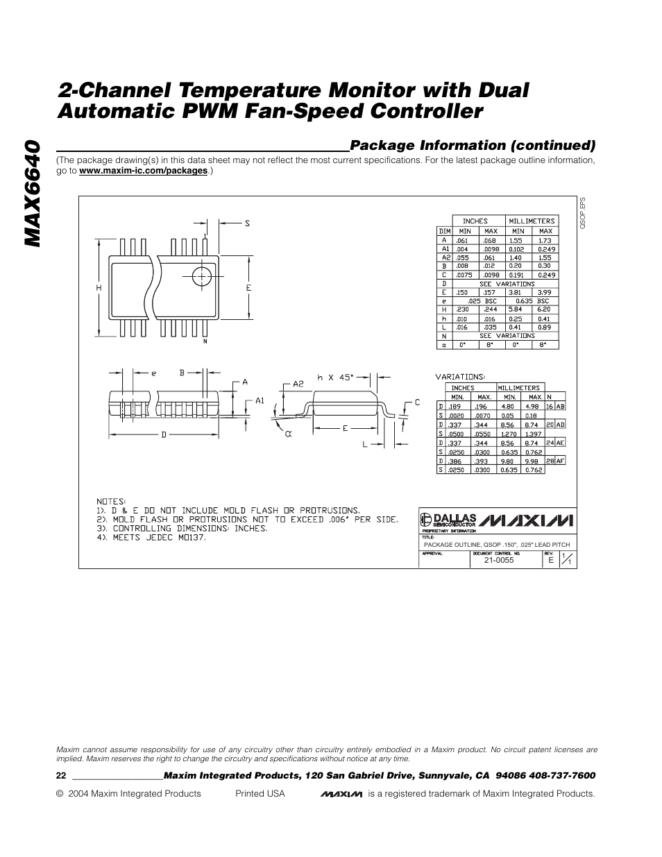 Package information (continued) | Rainbow Electronics MAX6640 User Manual | Page 22 / 22