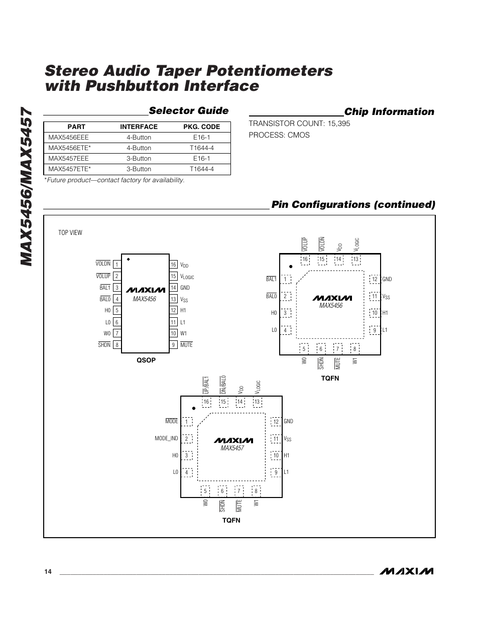 Selector guide, Pin configurations (continued) chip information | Rainbow Electronics MAX5457 User Manual | Page 14 / 20