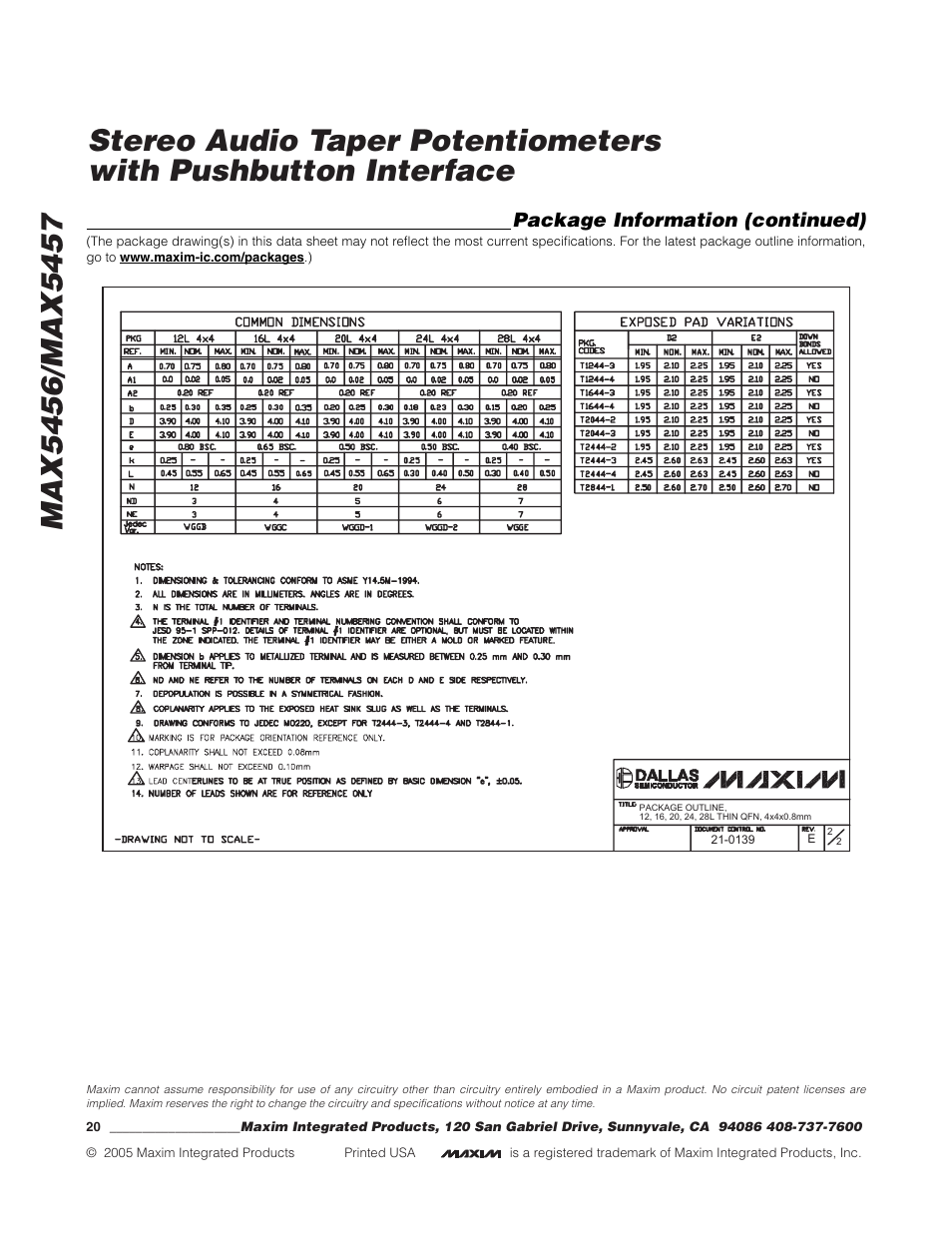 Package information (continued) | Rainbow Electronics MAX5457 User Manual | Page 20 / 20