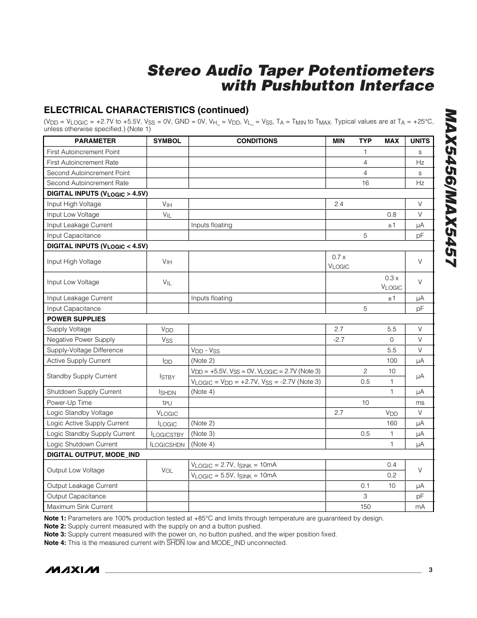 Electrical characteristics (continued) | Rainbow Electronics MAX5457 User Manual | Page 3 / 20
